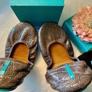 TIEKS Ballet Flats PATENT Size 8 SLATE GREY CROC